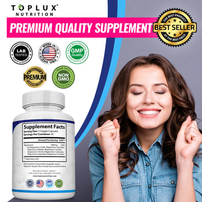 Unlock Restful Sleep with Toplux Magnesium Complex - 8 Essential Forms of Magnesium in One Powerful Capsule