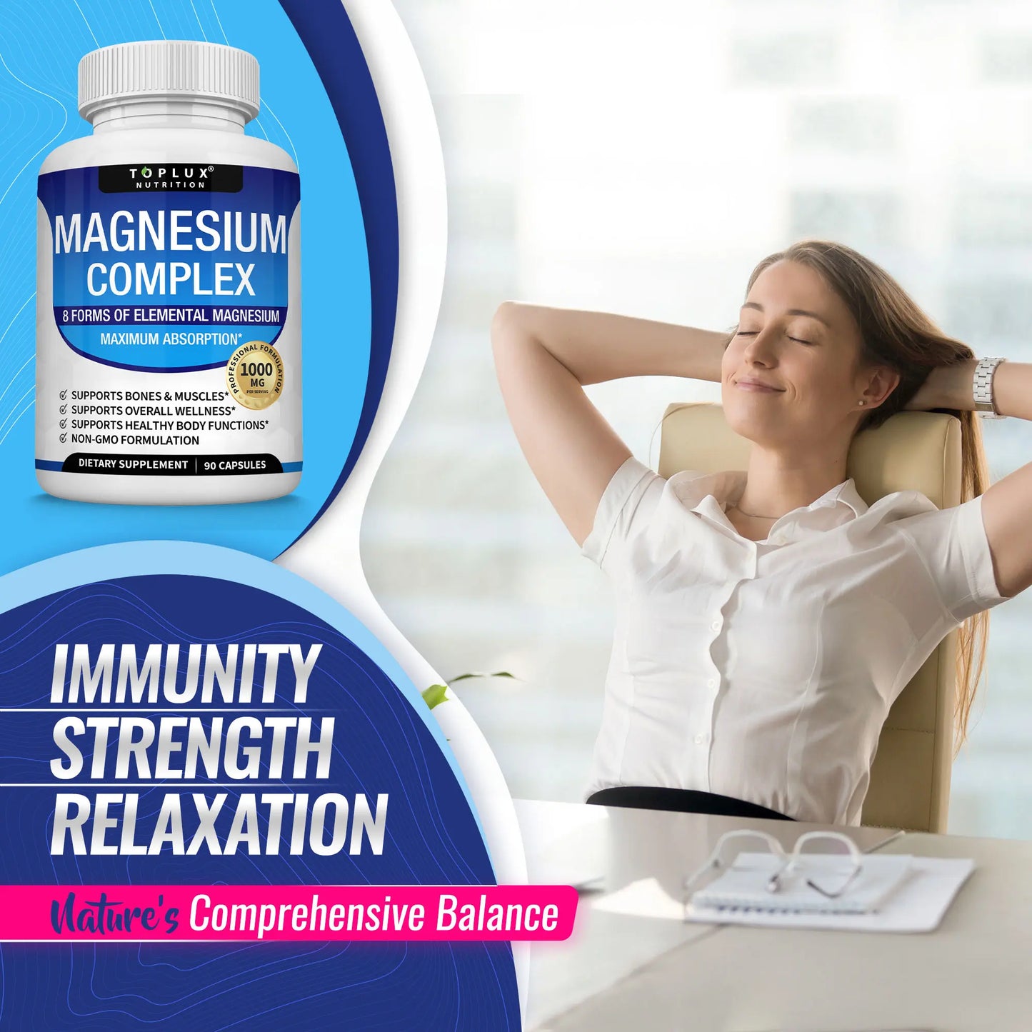 Unlock Restful Sleep with Toplux Magnesium Complex - 8 Essential Forms of Magnesium in One Powerful Capsule