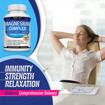 Unlock Restful Sleep with Toplux Magnesium Complex - 8 Essential Forms of Magnesium in One Powerful Capsule