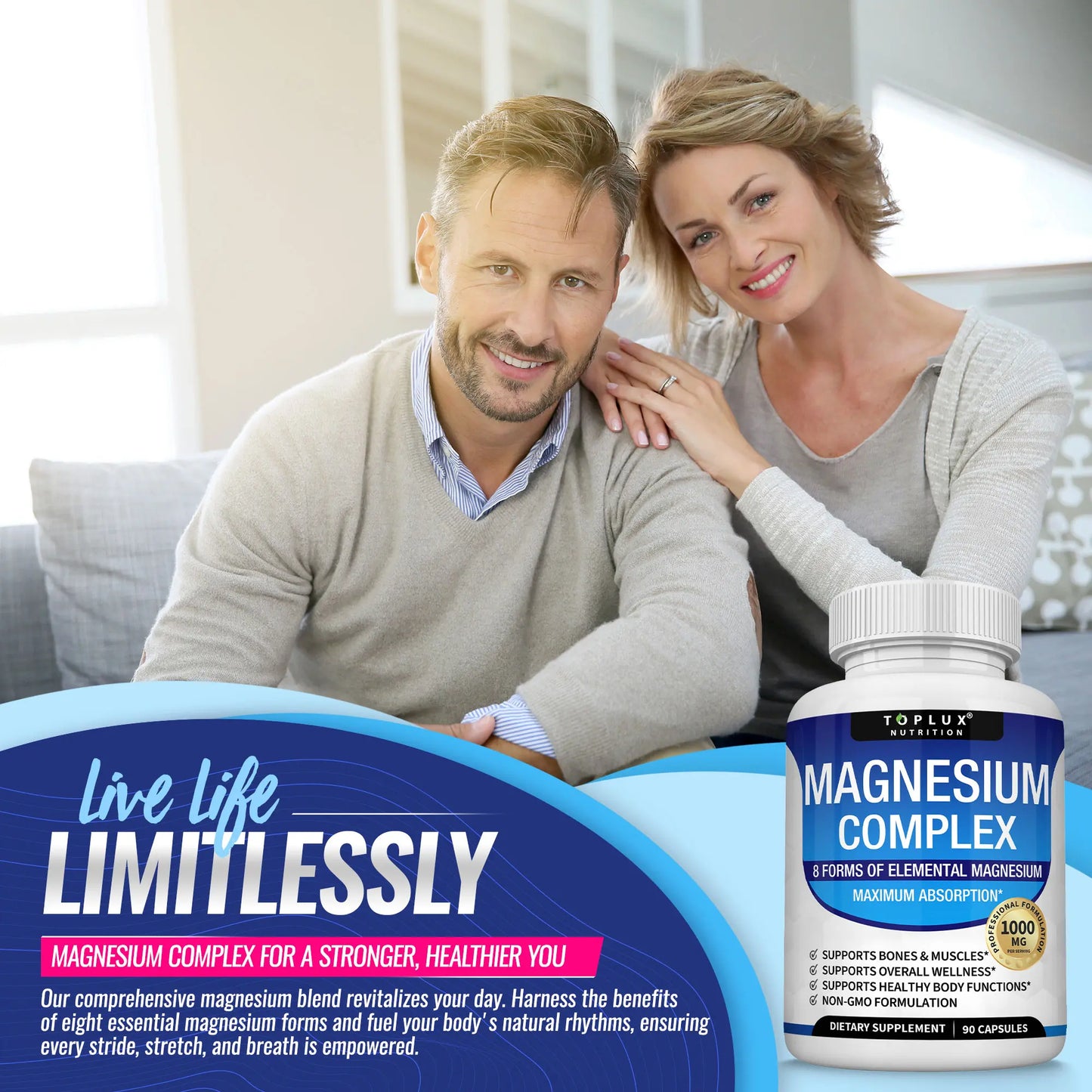 Unlock Restful Sleep with Toplux Magnesium Complex - 8 Essential Forms of Magnesium in One Powerful Capsule