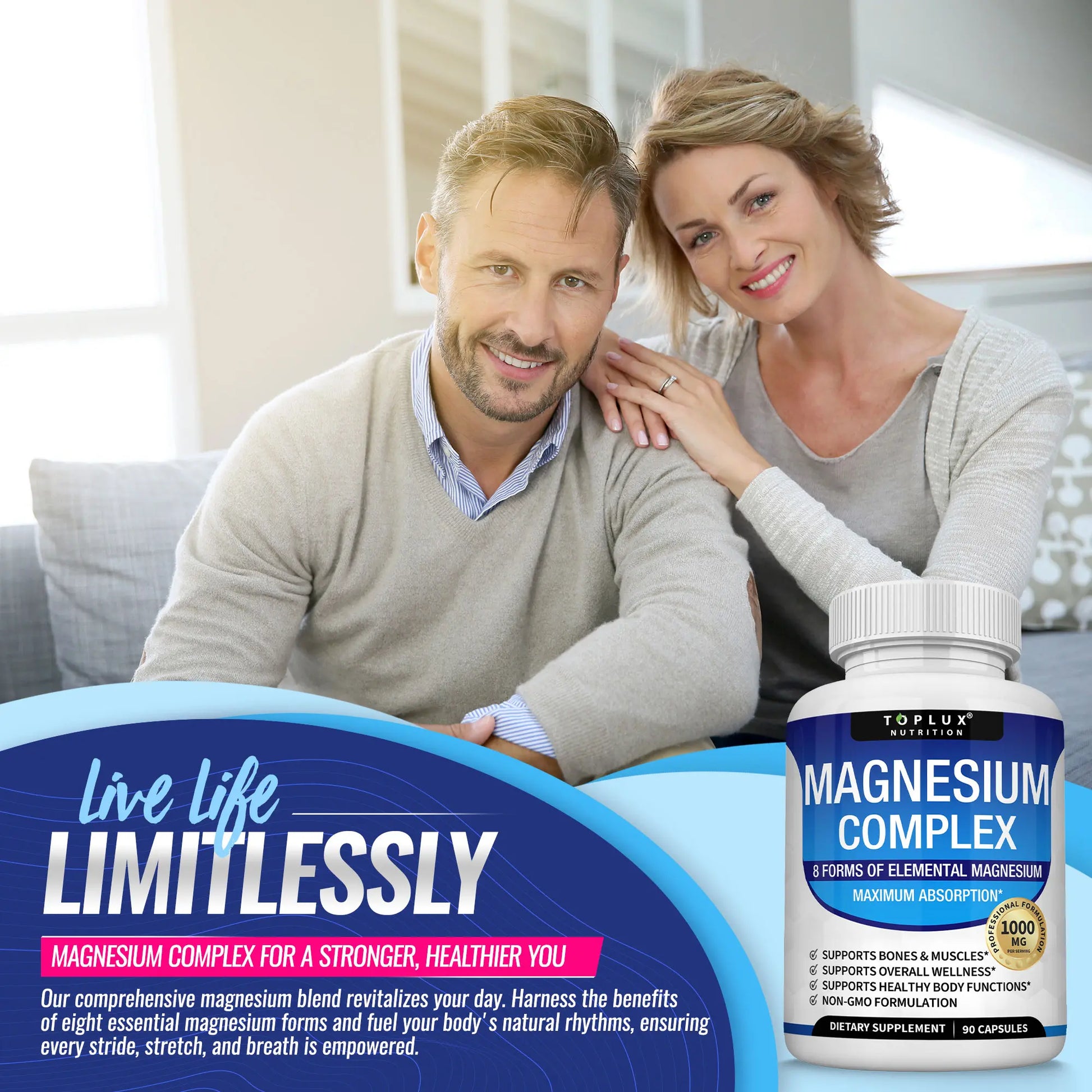Unlock Restful Sleep with Toplux Magnesium Complex - 8 Essential Forms of Magnesium in One Powerful Capsule